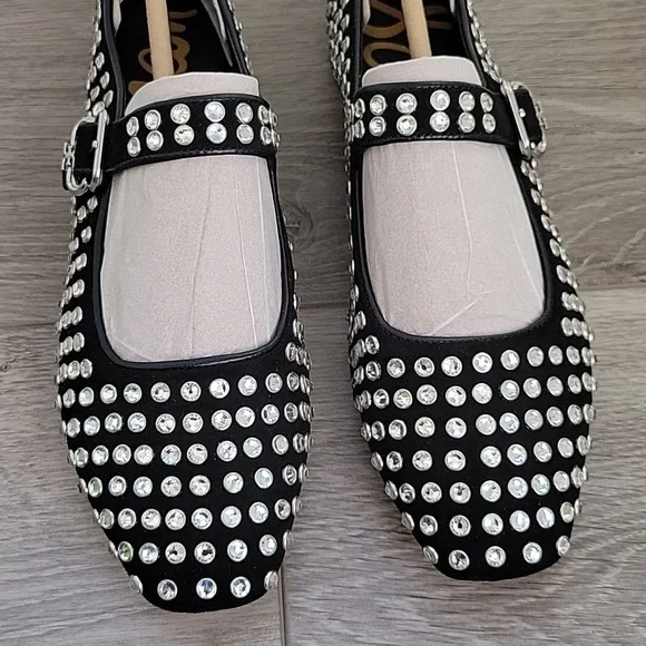 Sam Edelman Michaela Gem Mary Jane Flats Black Suede Noir Size 6M NIB - Picture 3 of 9